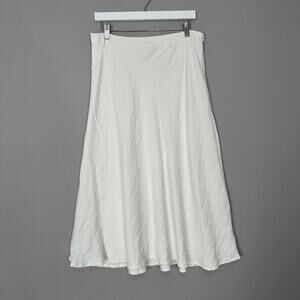 Halston Skirt Womens 12 White Linen Blend A Line Midi Cottage Countrycore Boho